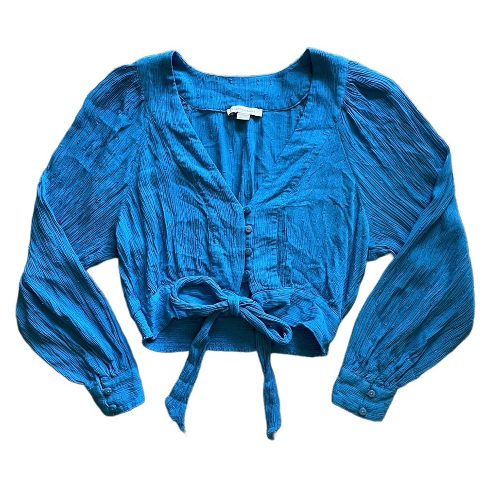 American Eagle Outfitters Cropped Cottagecore 3/4 Sleeve Tie Front Blouse Top XS